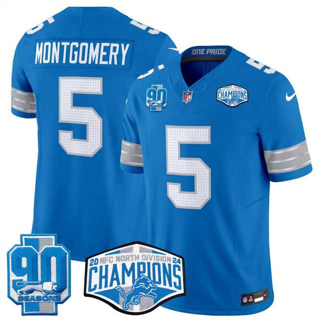 Men's Detroit Lions #5 David Montgomery Blue 2024 NFC North Champions 90th Anniversary Patch F.U.S.E. Vapor Limited Stitched Jersey,We sell and wholesale Men's Detroit Lions #5 David Montgomery Blue 2024 NFC North Champions 90th Anniversary Patch F.U.S.E. Vapor Limited Stitched Jersey on line form chian!